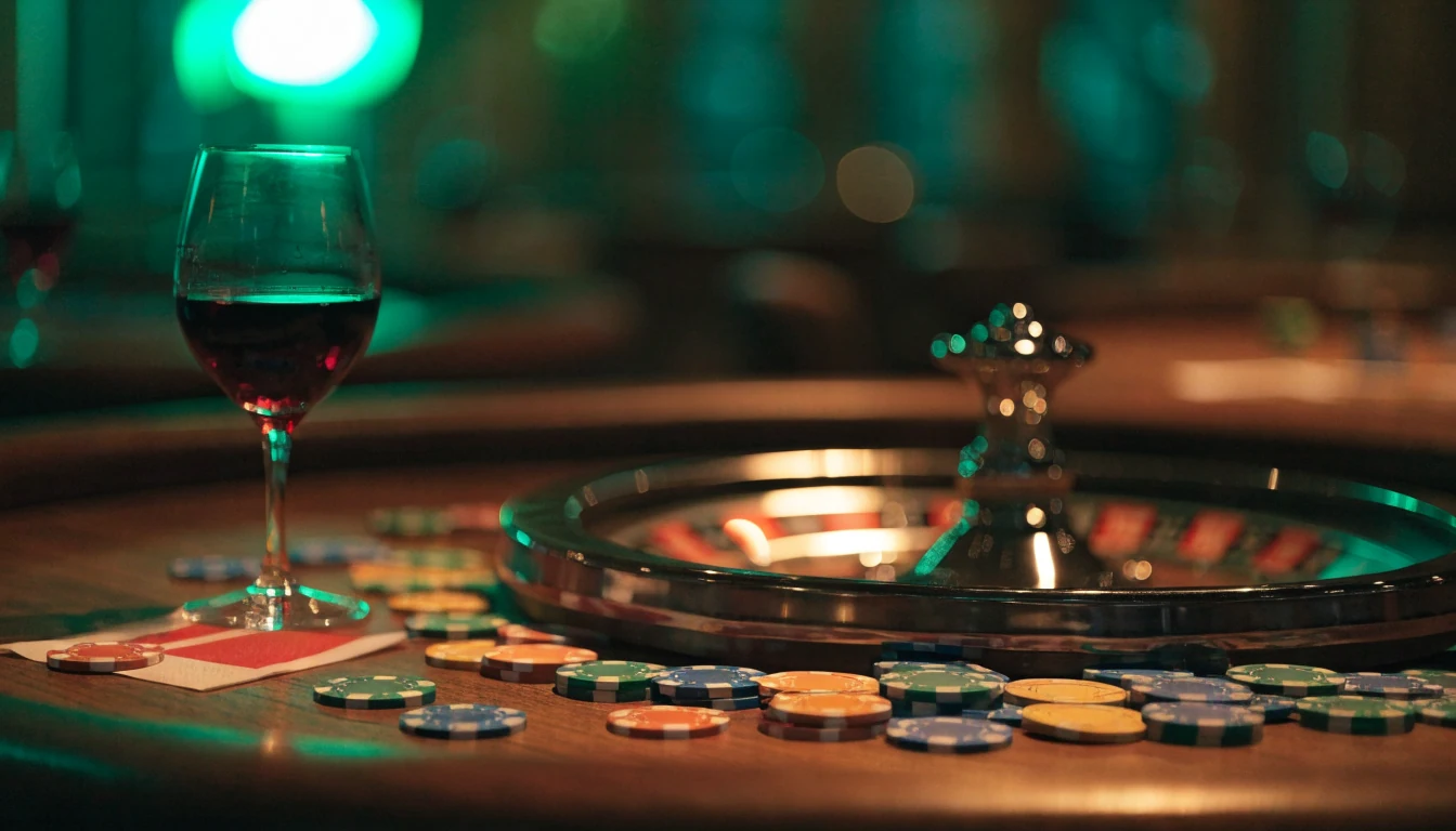 Casino roulette table with chips and wheel in New Zealand lounge
